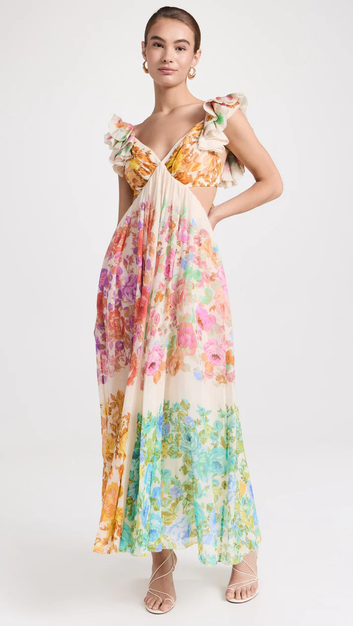 Raie Frill Shoulder Midi Dress - Modexia
