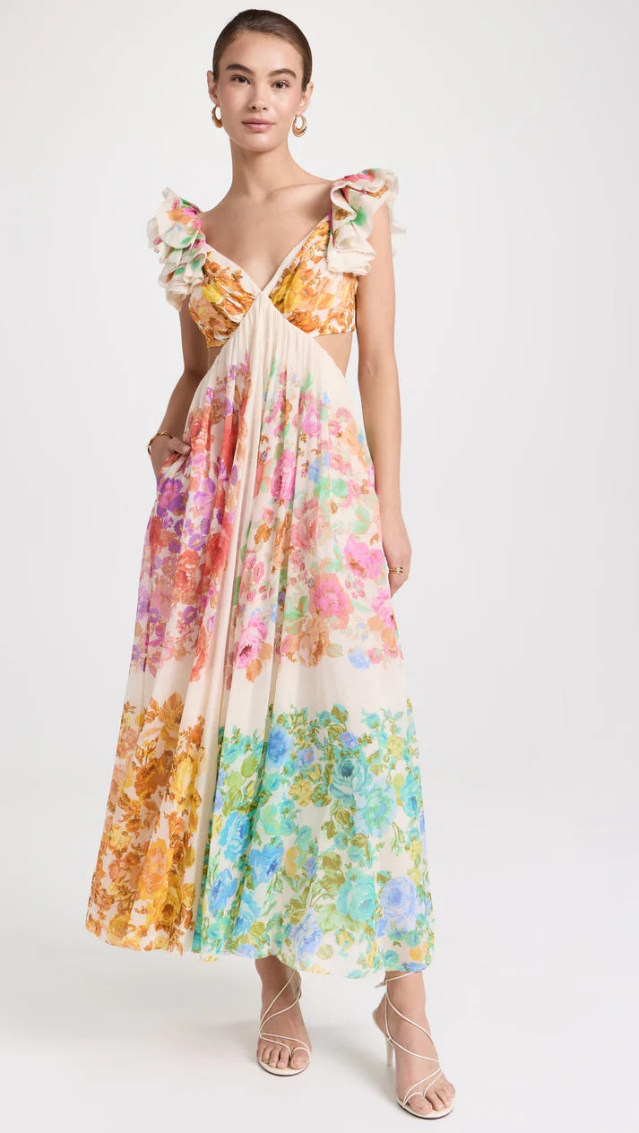 Raie Frill Shoulder Midi Dress - Modexia